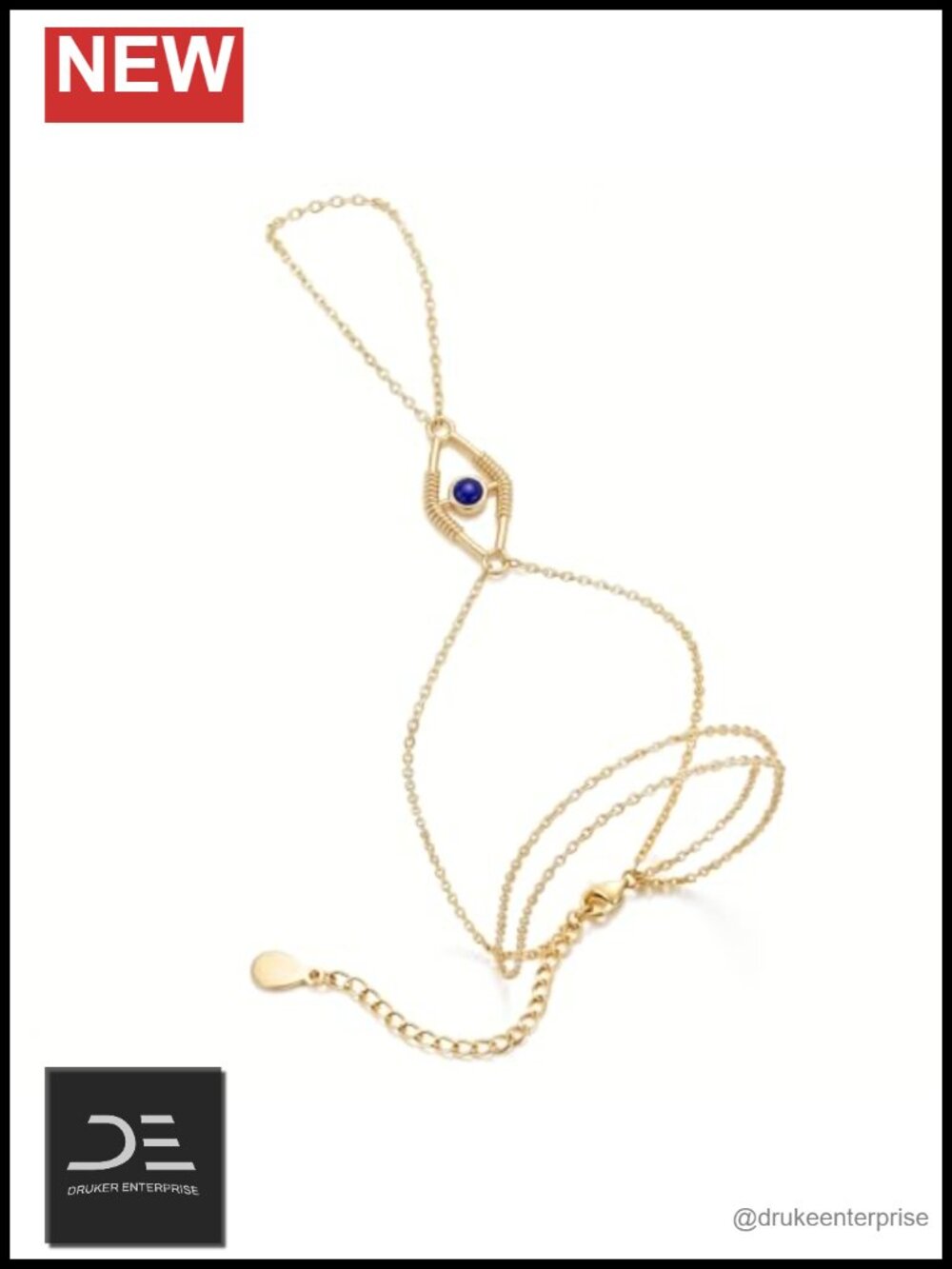 Sterling Silver 14k Gold Plated Evil Eye Hand Chain Bracelet with CZ Charm